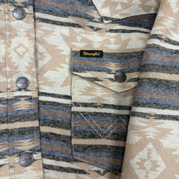 Wrangler Women's Retro Jacquard Shacket - Tan / Blue Print - Picture 2 of 2